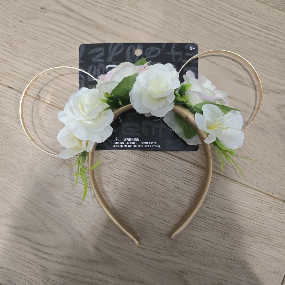 New Disney Gold Floral Mickey Ears Headband